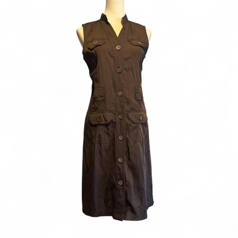 Fylo by Nylon Safari Dress Brown Button Up Front Cargo Pockets Women's Sz 4